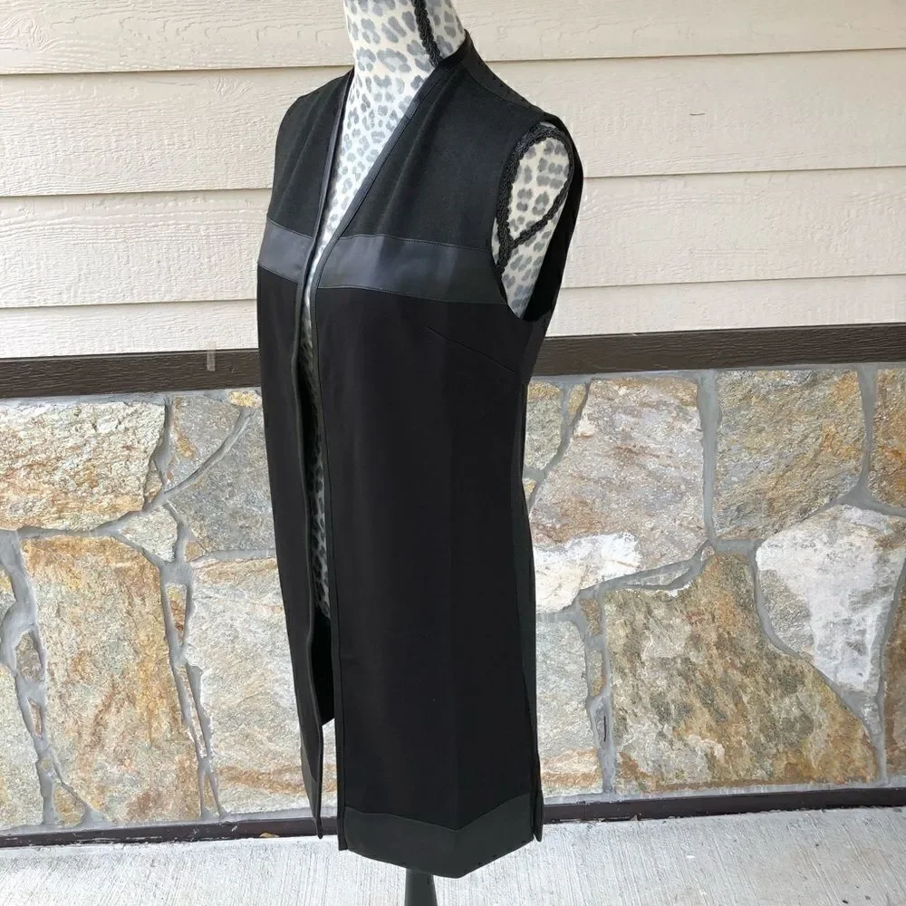 Charlie Paige Black Faux Leather Trim Vest Duster
